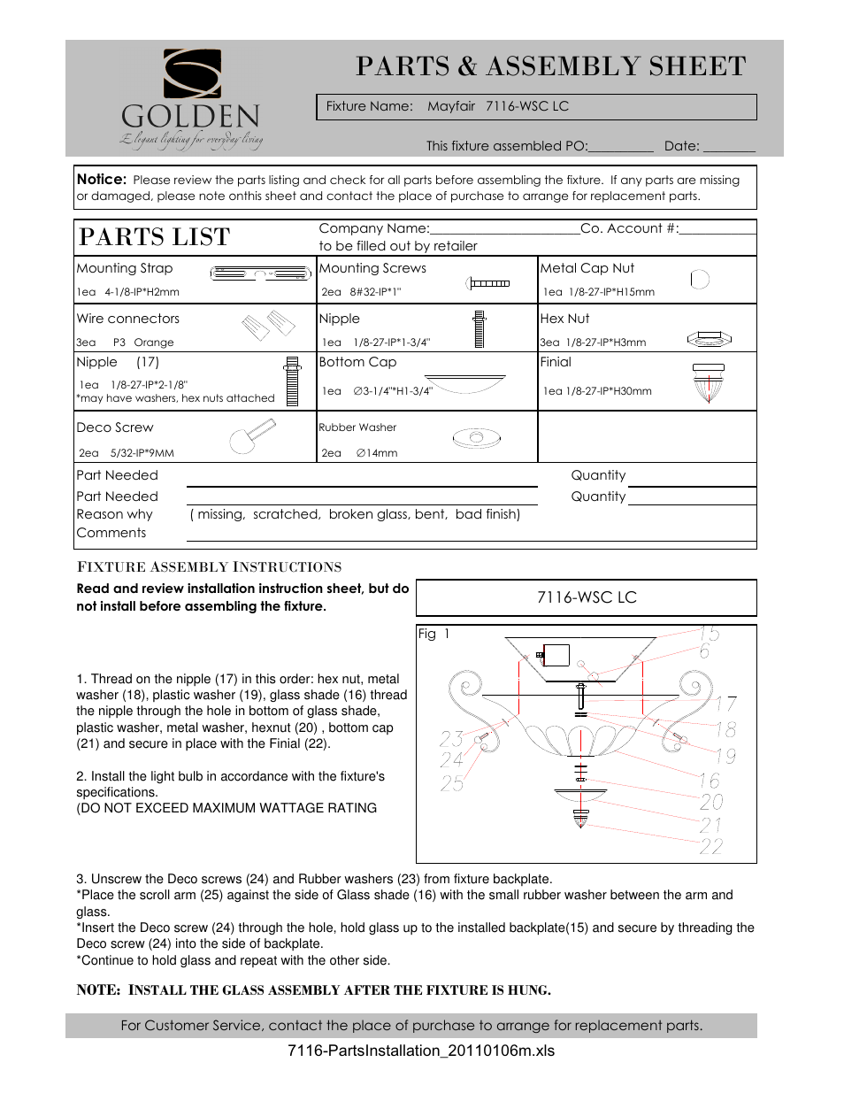 Golden Lighting 7116-WSC LC User Manual | 2 pages