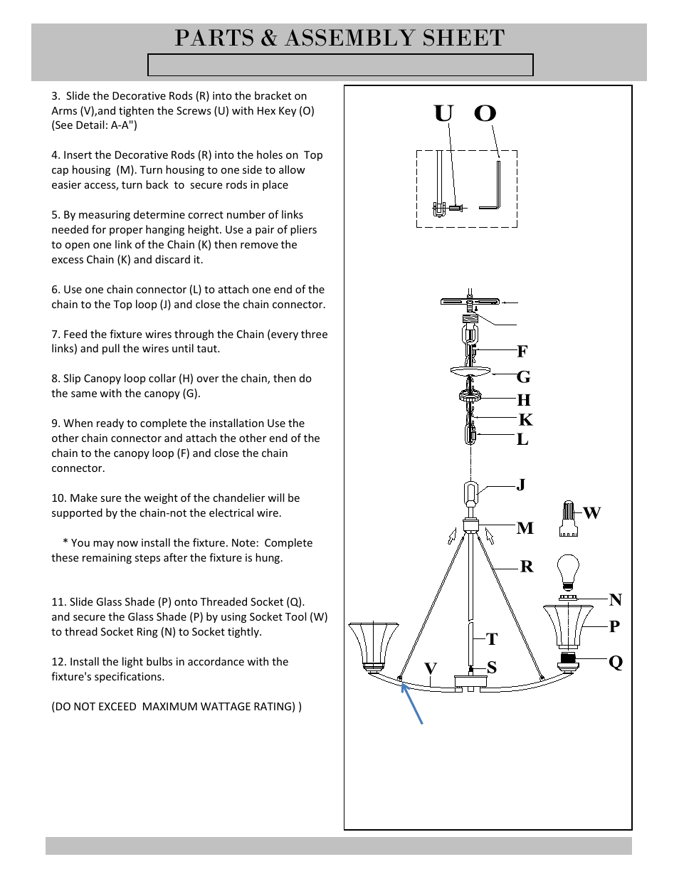 Parts & assembly sheet | Golden Lighting 7158-5 PW/RBZ User Manual | Page 2 / 3