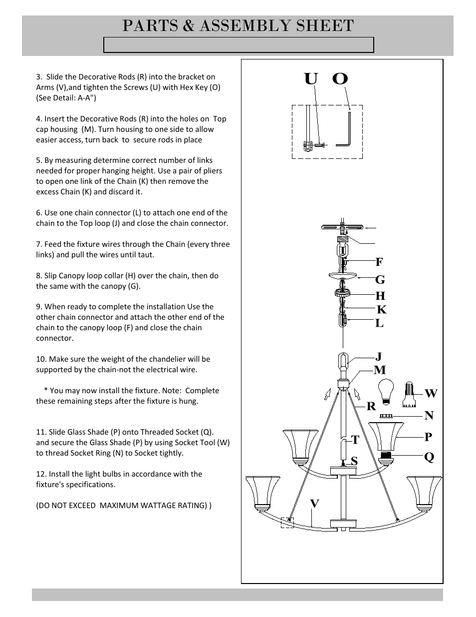 Parts & assembly sheet | Golden Lighting 7158-9 PW/RBZ User Manual | Page 2 / 3