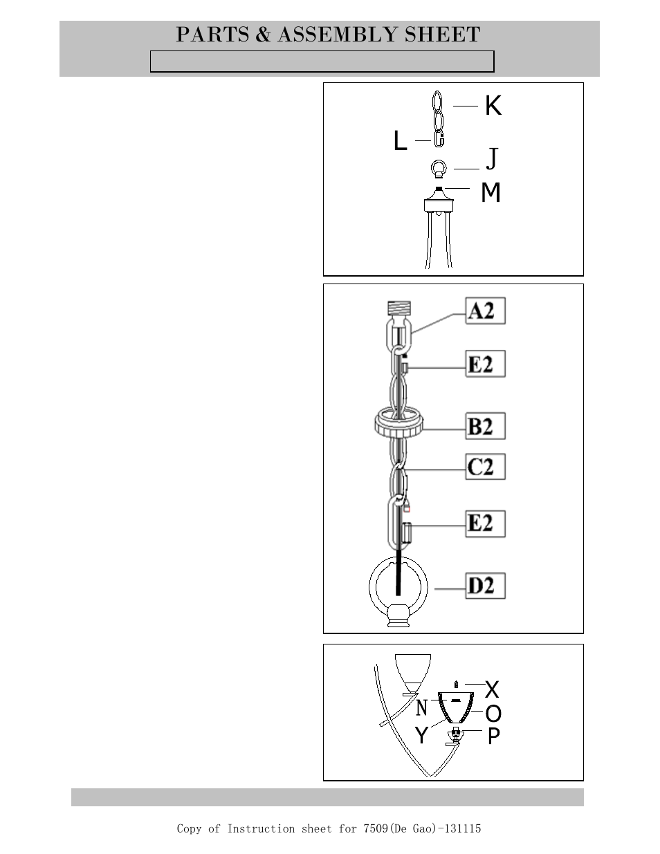 Parts & assembly sheet | Golden Lighting 7509-9 PW User Manual | Page 2 / 3