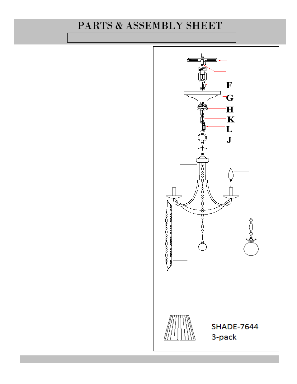 Parts & assembly sheet, Nx6pcs m | Golden Lighting 7644-6 GA User Manual | Page 2 / 3