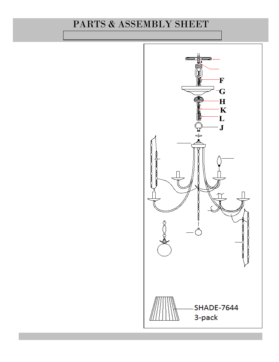 Parts & assembly sheet, Nx6pcs ox3pcs | Golden Lighting 7644-9 GA User Manual | Page 2 / 3