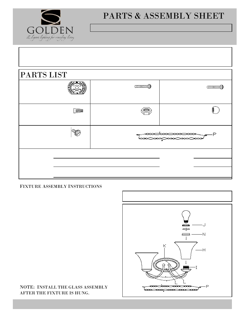 7644-ba2-p, Parts & assembly sheet, Parts list | Golden Lighting 7644-BA2 GA User Manual | Page 2 / 2