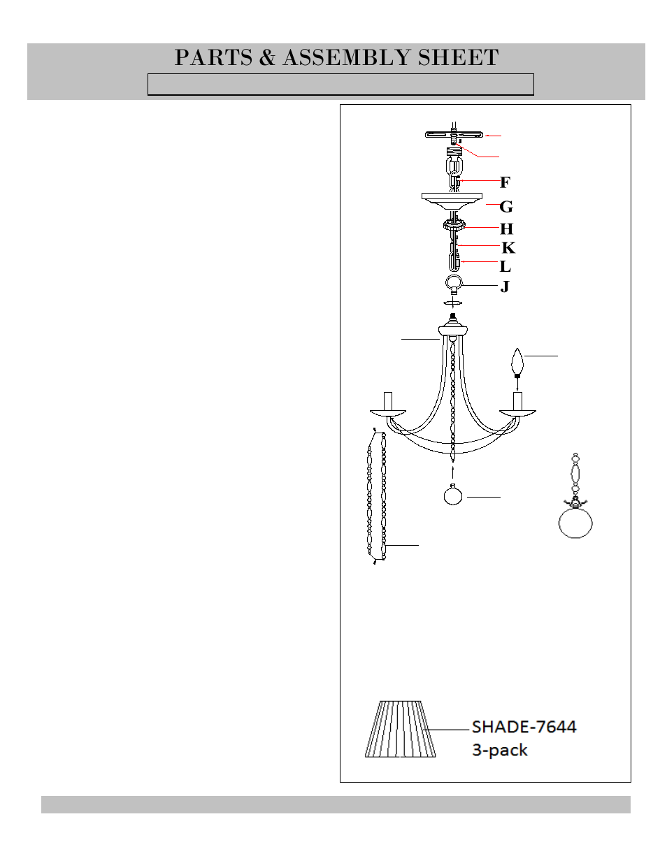 Parts & assembly sheet, Mnx3pcs | Golden Lighting 7644-M3 GA User Manual | Page 2 / 3