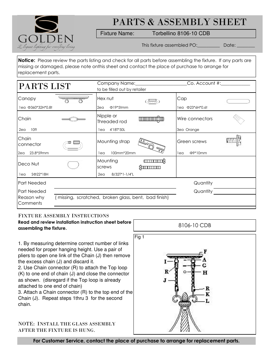Golden Lighting 8106-10 CDB User Manual | 3 pages