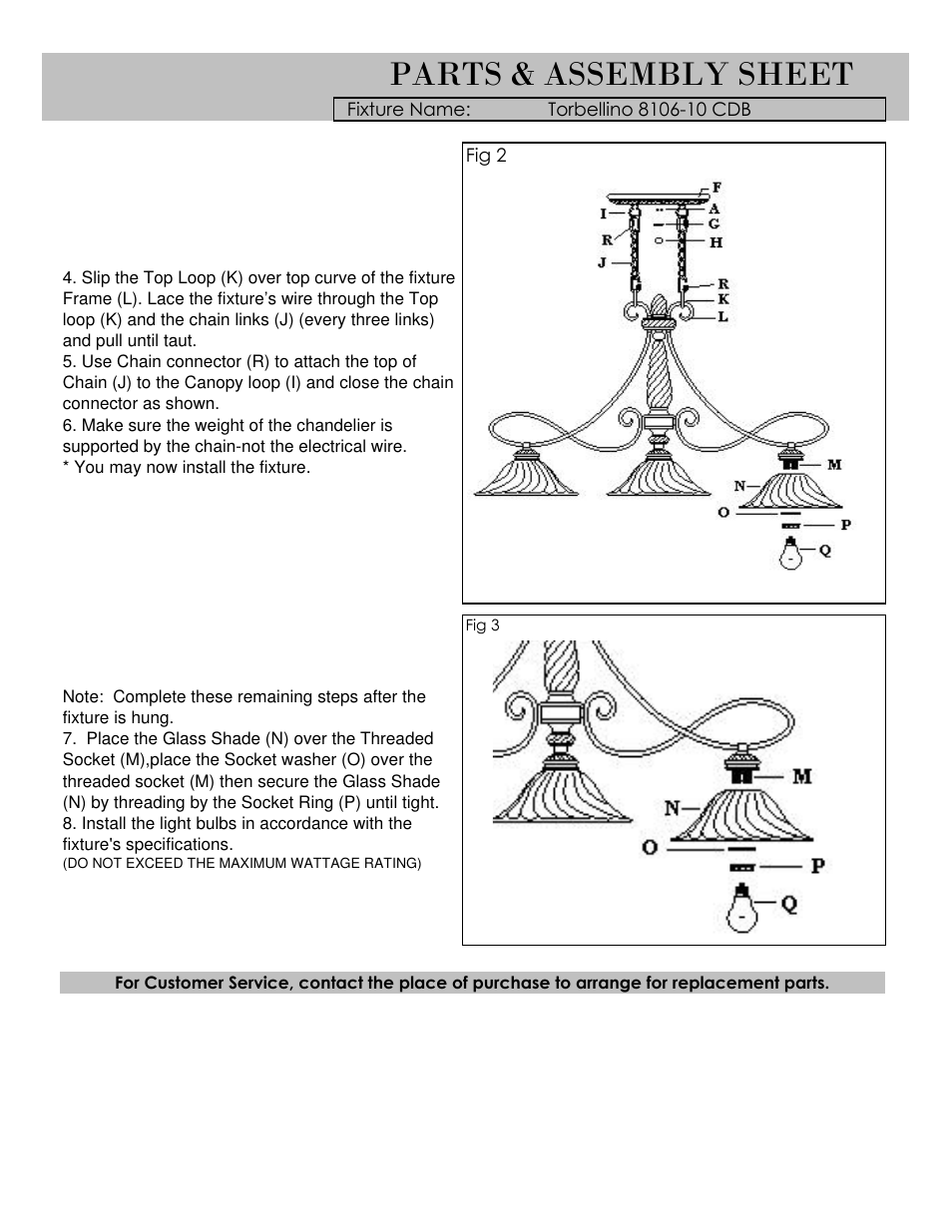 Parts & assembly sheet | Golden Lighting 8106-10 CDB User Manual | Page 2 / 3