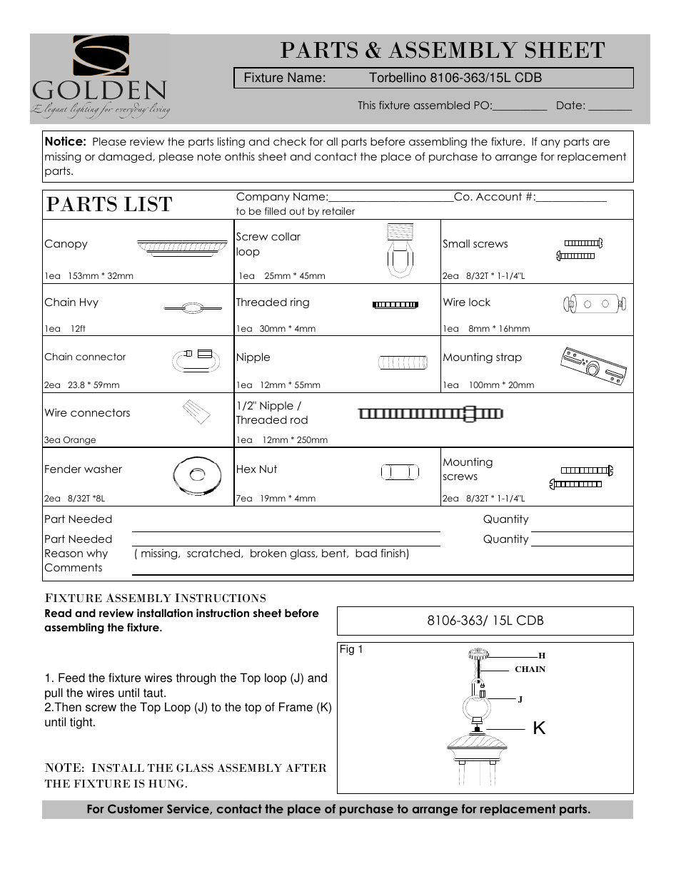 Golden Lighting 8106-363/15L CDB User Manual | 4 pages