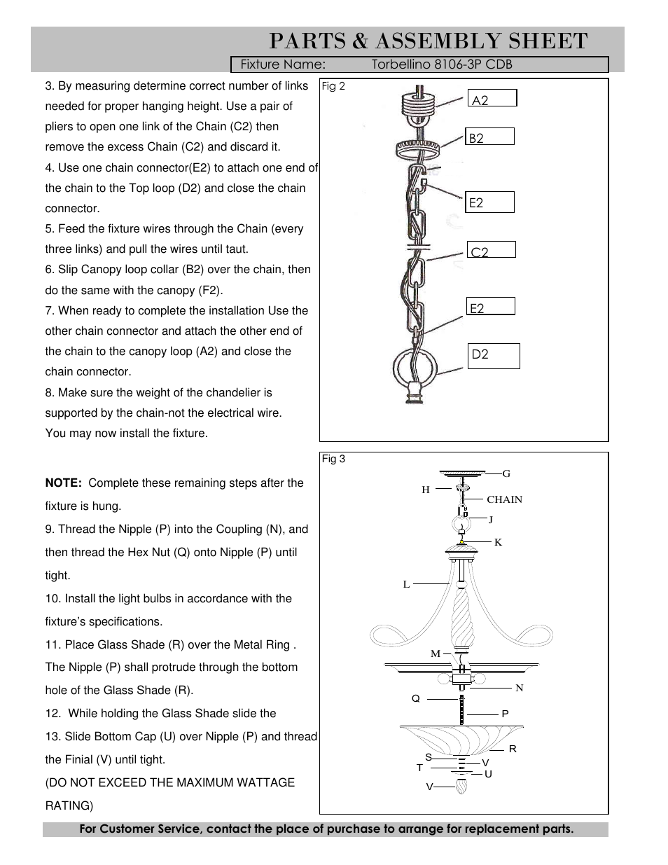 Parts & assembly sheet | Golden Lighting 8106-3P CDB User Manual | Page 2 / 3