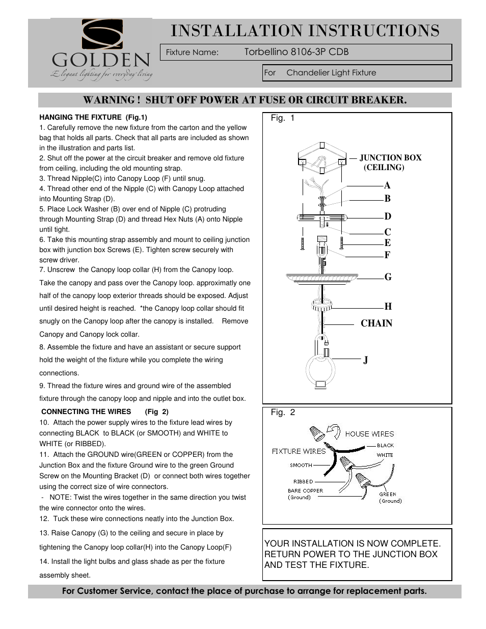 Installation instructions | Golden Lighting 8106-3P CDB User Manual | Page 3 / 3