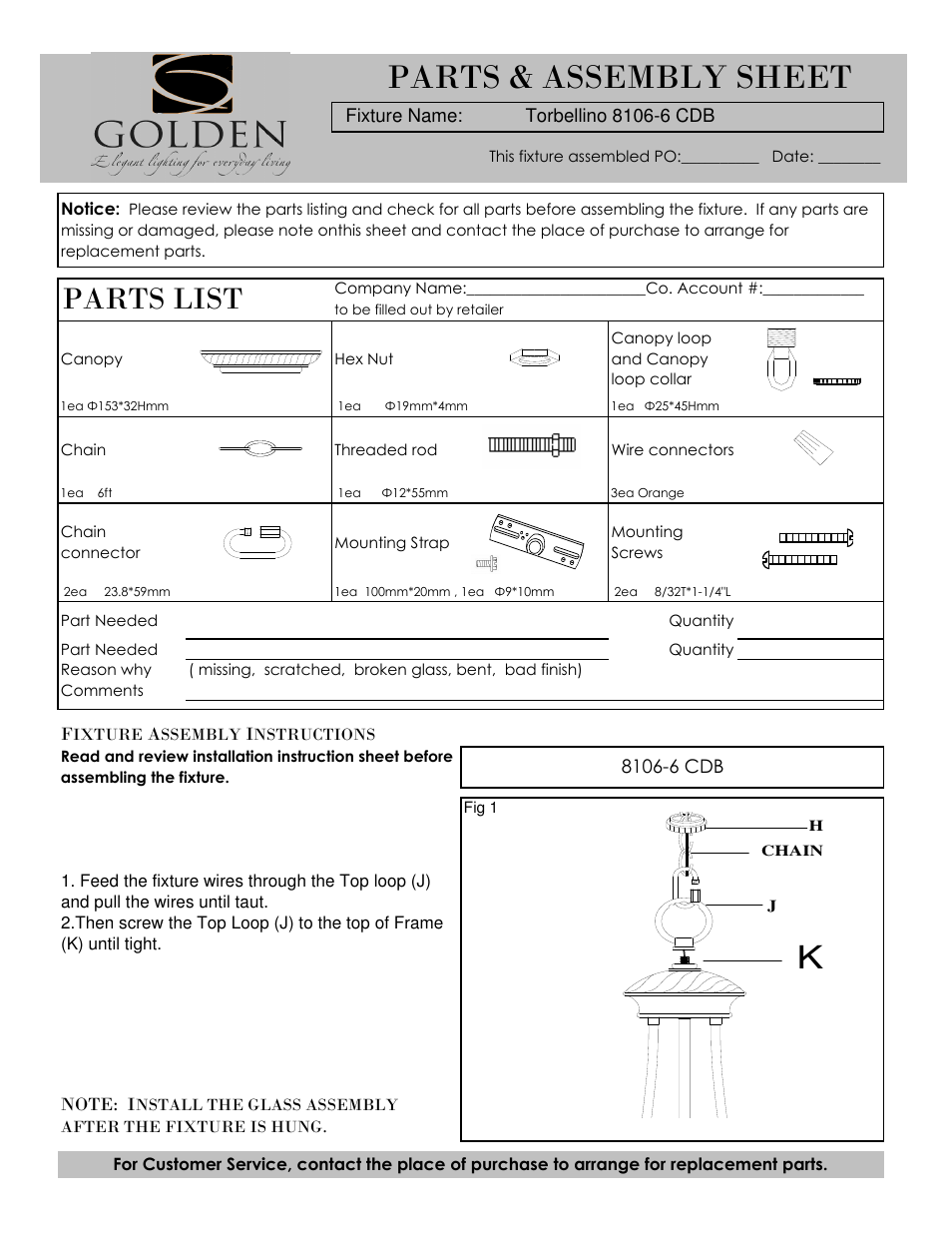 Golden Lighting 8106-6 CDB User Manual | 3 pages