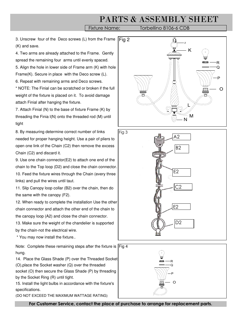 Parts & assembly sheet | Golden Lighting 8106-6 CDB User Manual | Page 2 / 3