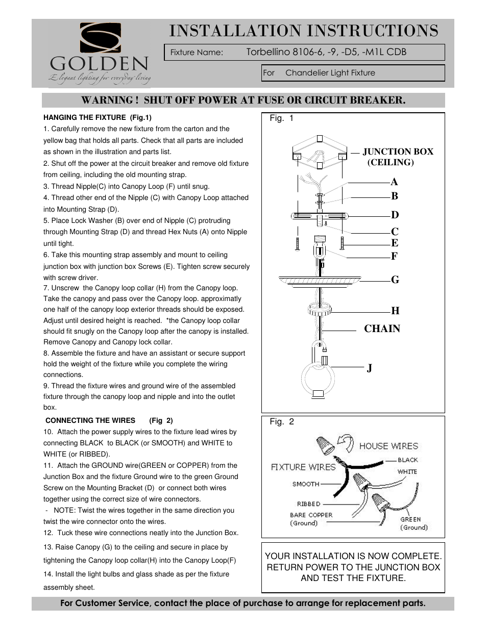 Installation instructions, Ac b | Golden Lighting 8106-6 CDB User Manual | Page 3 / 3