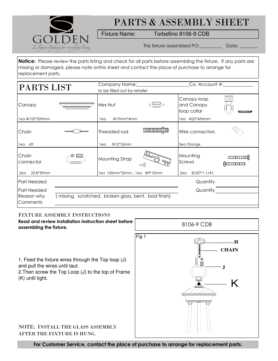 Golden Lighting 8106-9 CDB User Manual | 3 pages