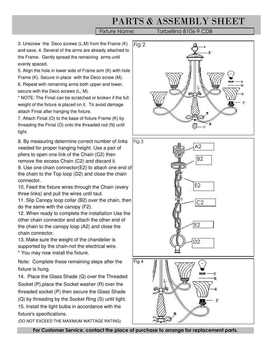 Parts & assembly sheet | Golden Lighting 8106-9 CDB User Manual | Page 2 / 3