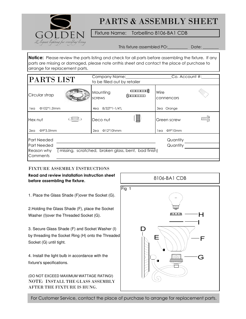 Golden Lighting 8106-BA1 CDB User Manual | 2 pages