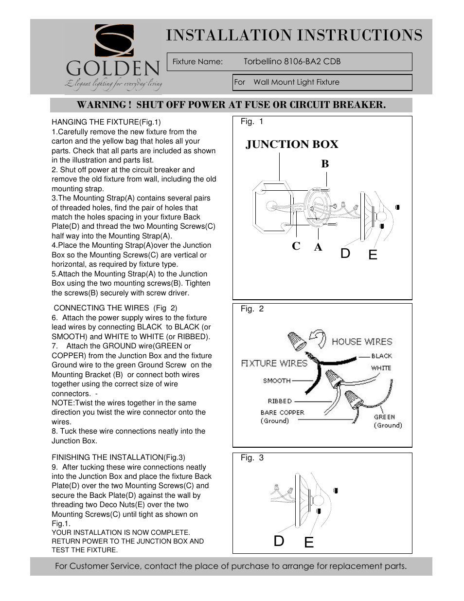 Installation instructions | Golden Lighting 8106-BA2 CDB User Manual | Page 2 / 2