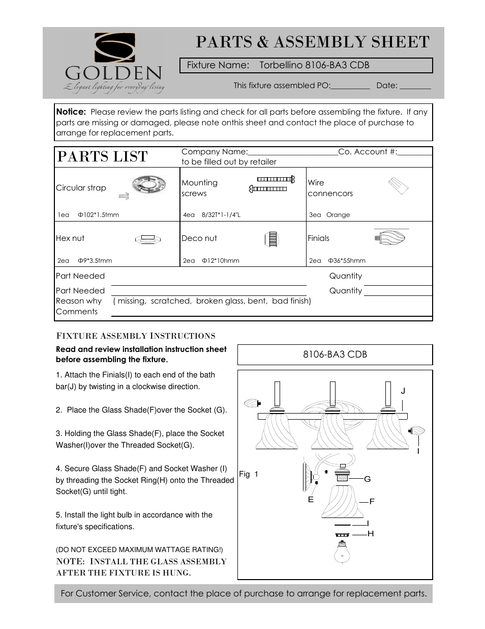Golden Lighting 8106-BA3 CDB User Manual | 2 pages