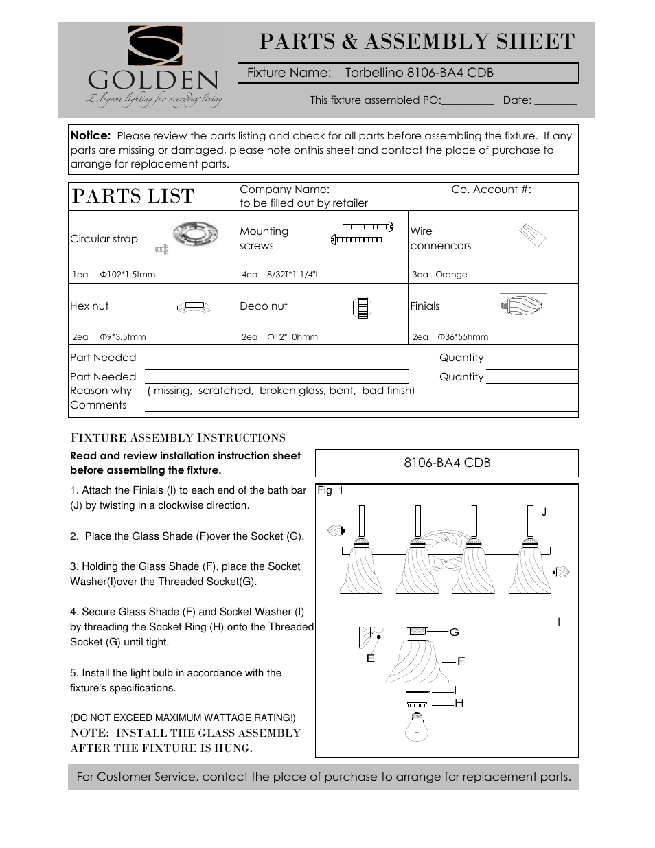Golden Lighting 8106-BA4 CDB User Manual | 2 pages