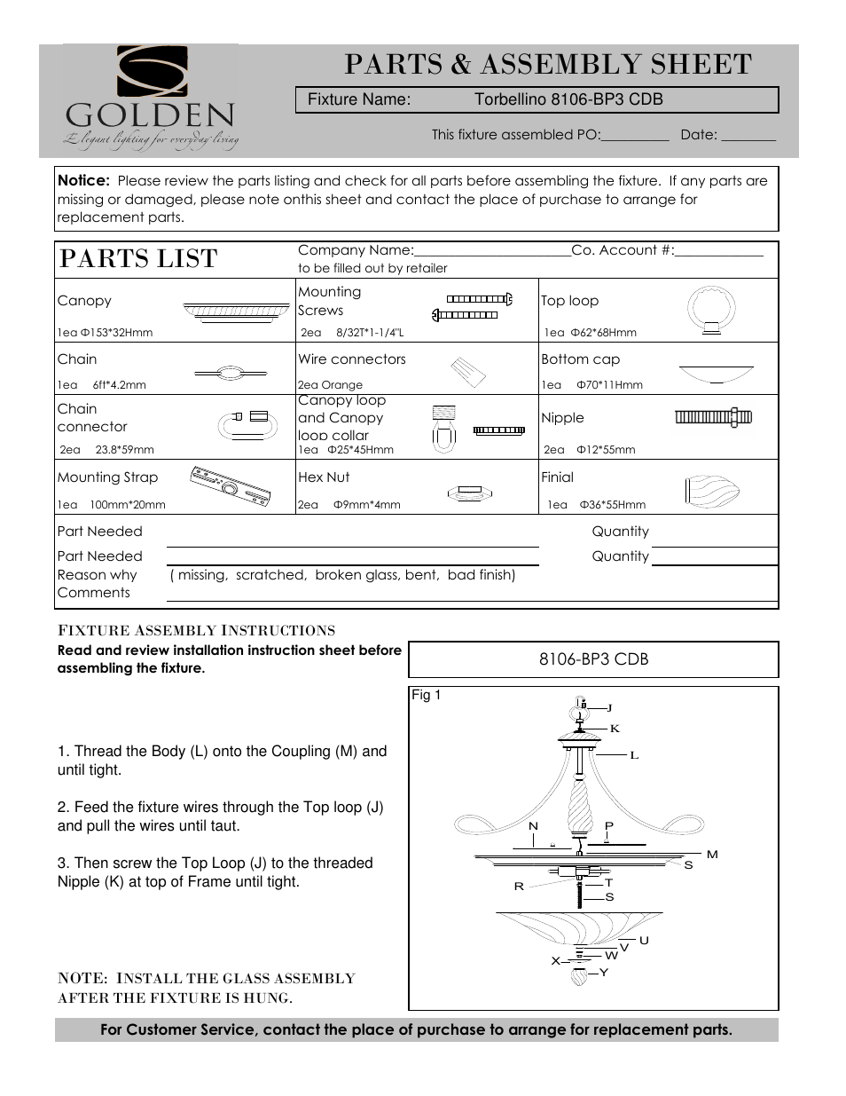 Golden Lighting 8106-BP3 CDB User Manual | 3 pages