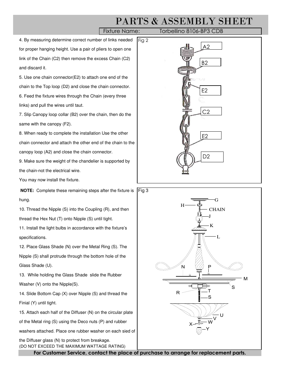Parts & assembly sheet | Golden Lighting 8106-BP3 CDB User Manual | Page 2 / 3