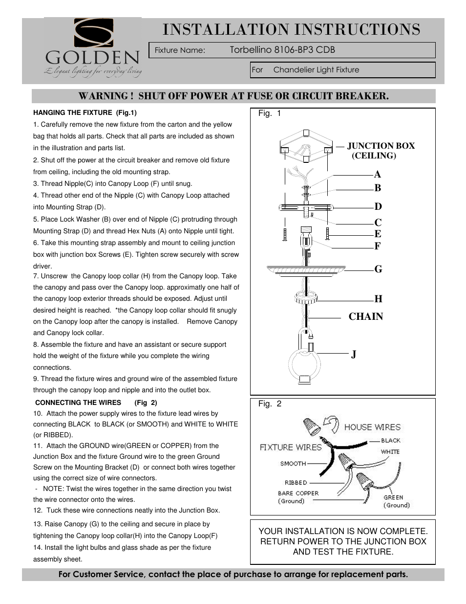 Installation instructions, Ac b | Golden Lighting 8106-BP3 CDB User Manual | Page 3 / 3