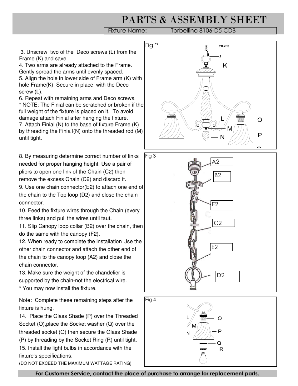 Parts & assembly sheet | Golden Lighting 8106-D5 CDB User Manual | Page 2 / 3