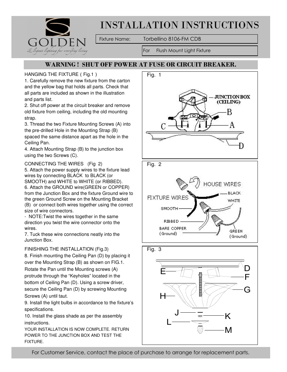 Installation instructions | Golden Lighting 8106-FM CDB User Manual | Page 2 / 2