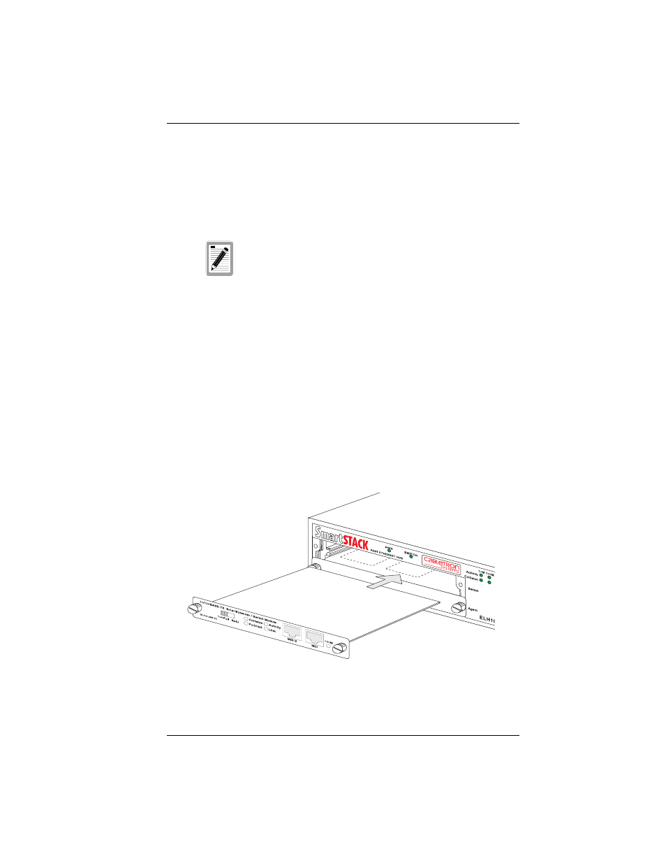 Installing an optional module into the hub | Cabletron Systems SmartSTACK ELH100 User Manual | Page 35 / 122