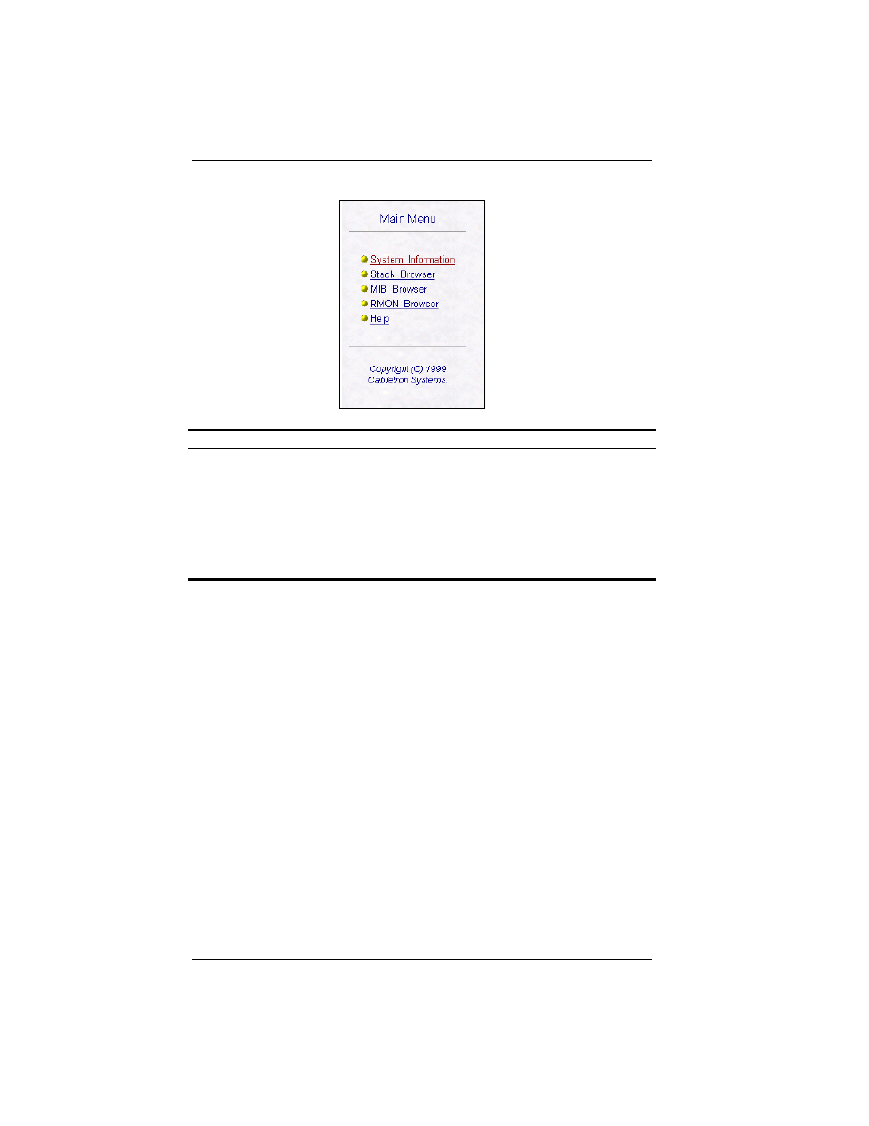 Main menu | Cabletron Systems SmartSTACK ELH100 User Manual | Page 80 / 122