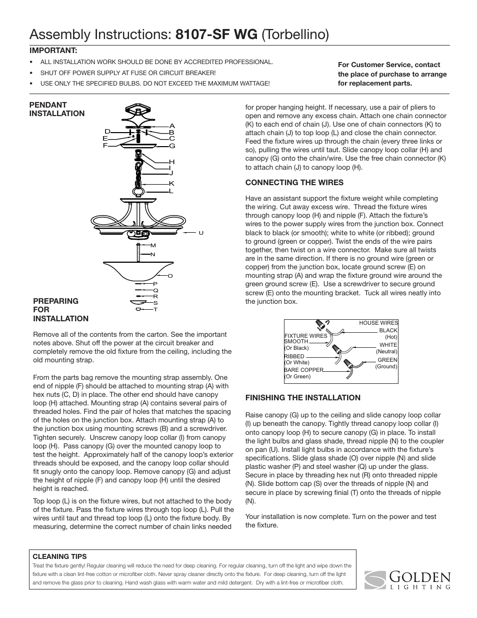 Assembly instructions: 8107-sf wg (torbellino) | Golden Lighting 8107-SF WG User Manual | Page 2 / 2