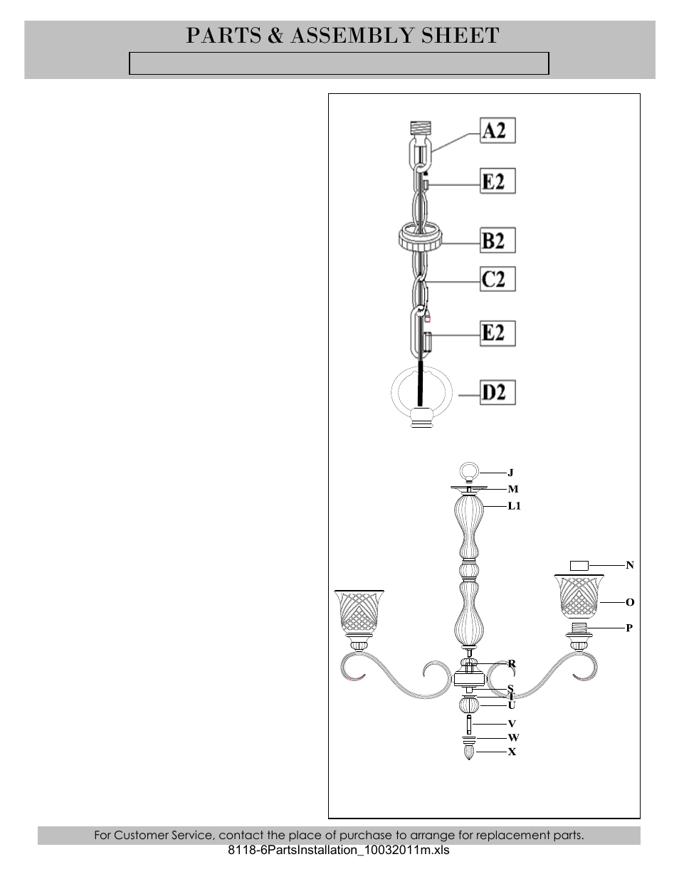 Parts & assembly sheet | Golden Lighting 8118-6 BUS User Manual | Page 2 / 3