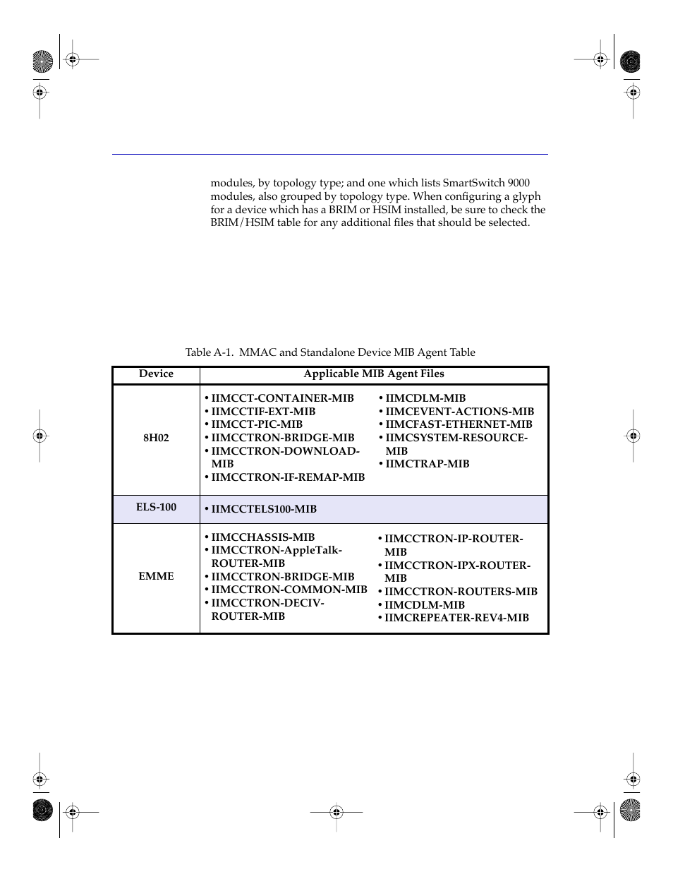 Enterasys device mib agent tables, Mmac and standalone devices, Cabletron device mib agent tables | Cabletron Systems Network Router User Manual | Page 86 / 100