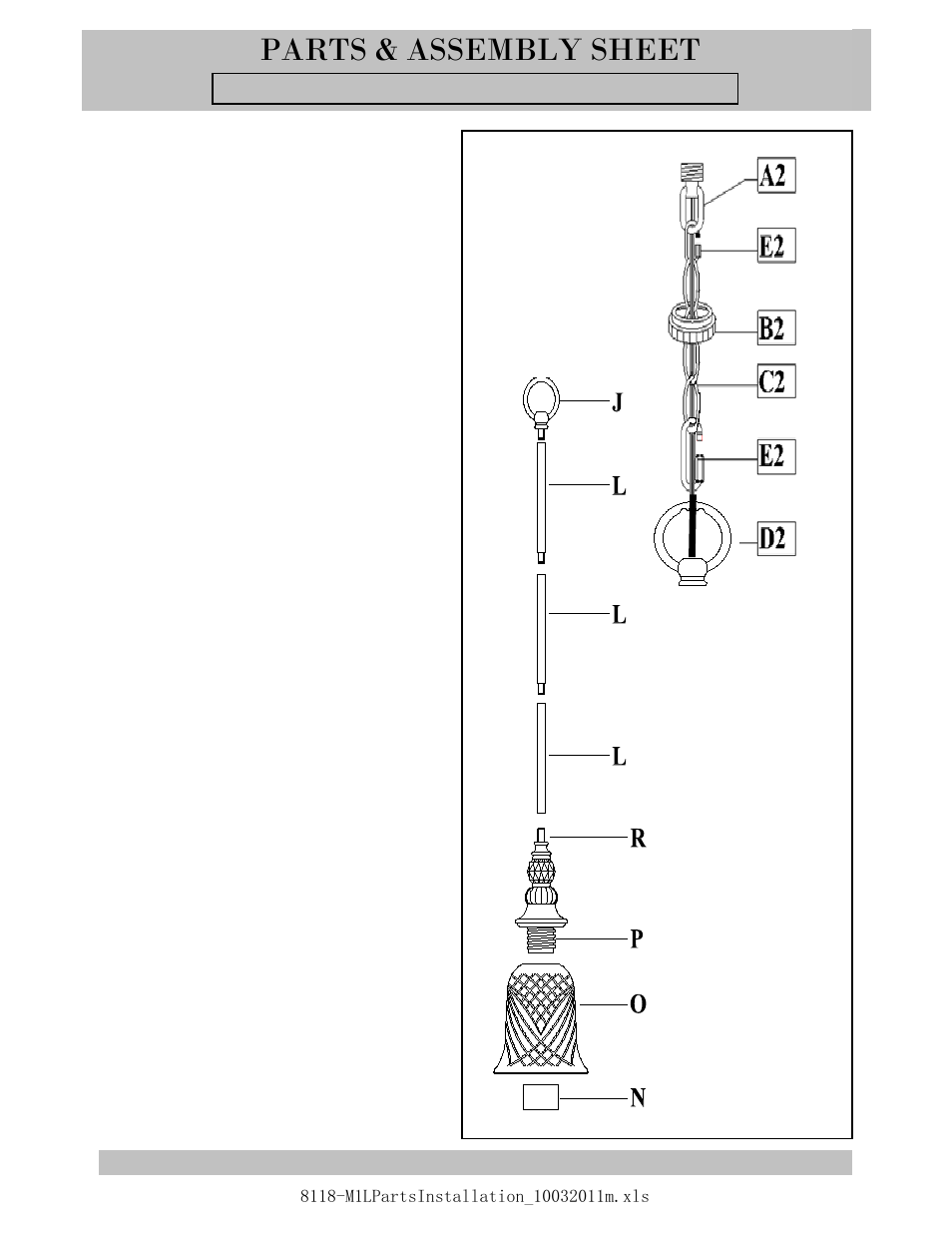 Parts & assembly sheet | Golden Lighting 8118-M1L BUS User Manual | Page 2 / 3
