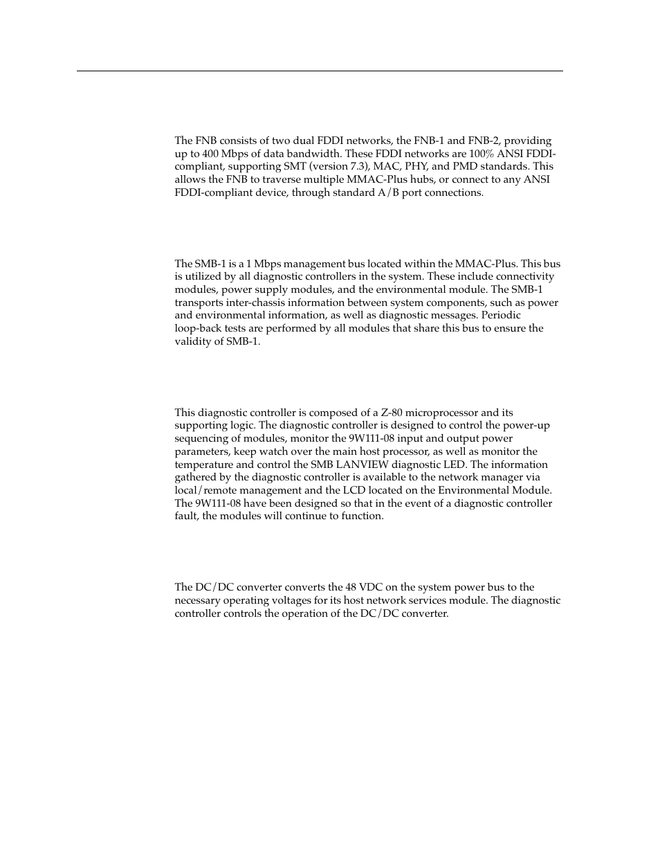 Flexible network bus (fnb), System management buses, System diagnostic controller | Dc/dc converter | Cabletron Systems 9W111-08 User Manual | Page 20 / 28