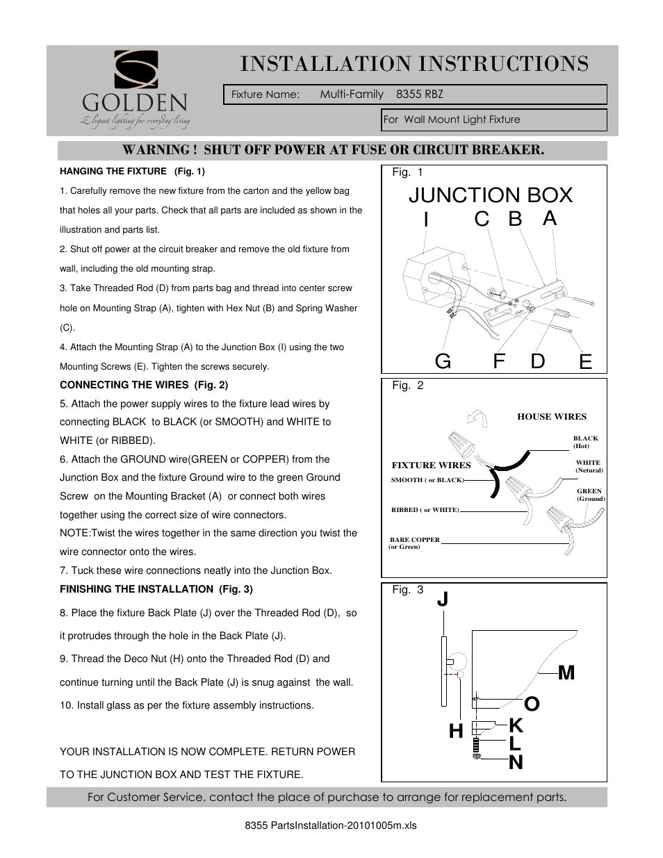 Installation instructions | Golden Lighting 8355 RBZ User Manual | Page 2 / 2