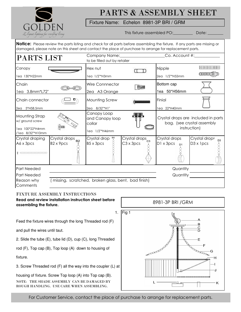 Golden Lighting 8981-3P GRM User Manual | 5 pages