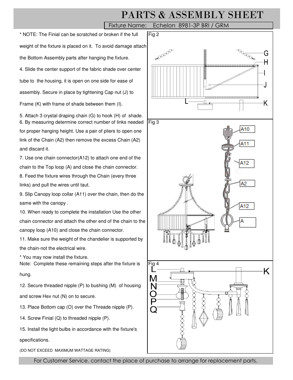 Parts & assembly sheet | Golden Lighting 8981-3P GRM User Manual | Page 2 / 5
