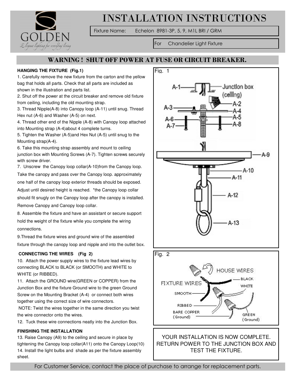 Installation instructions | Golden Lighting 8981-3P GRM User Manual | Page 3 / 5