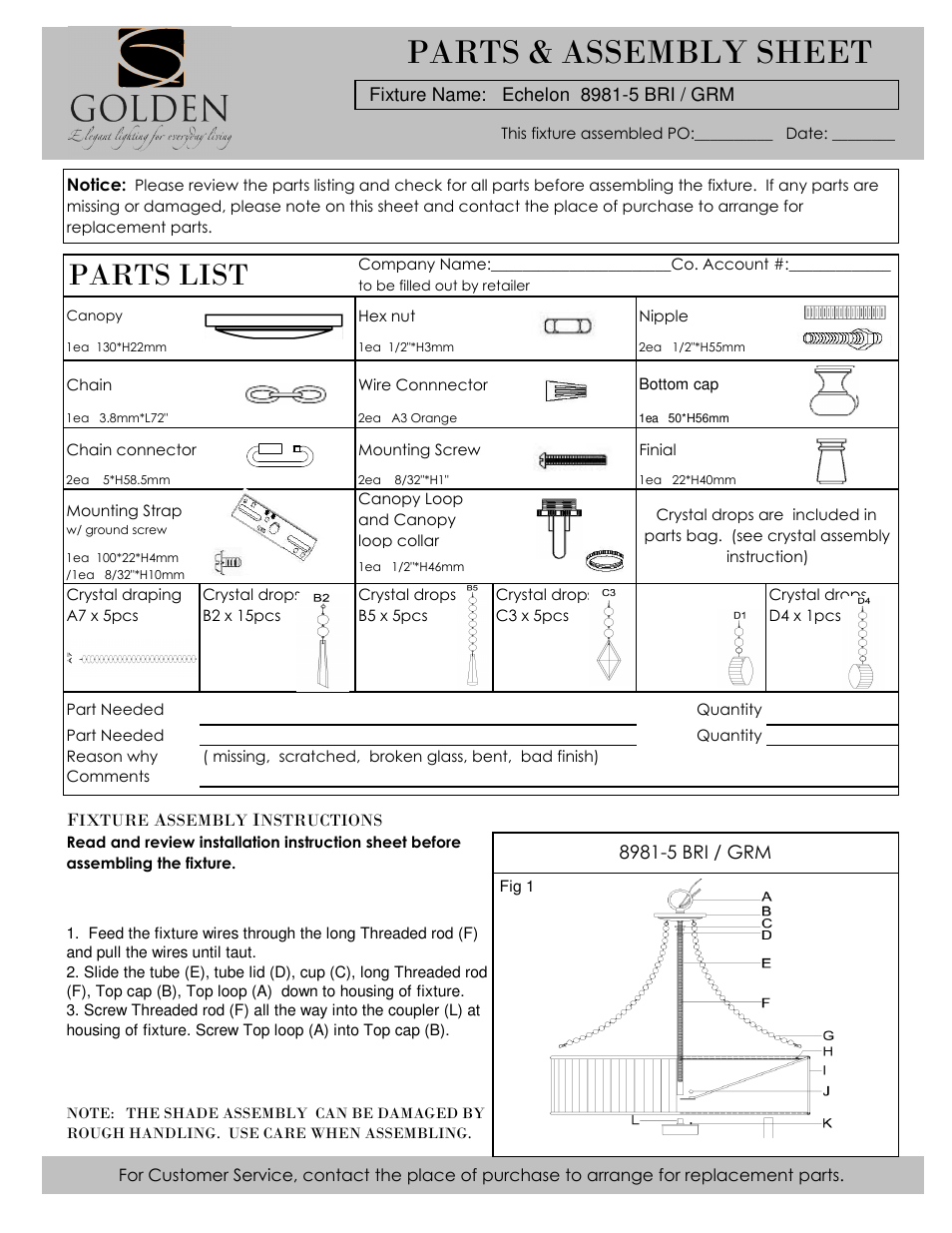 Golden Lighting 8981-5 GRM User Manual | 5 pages