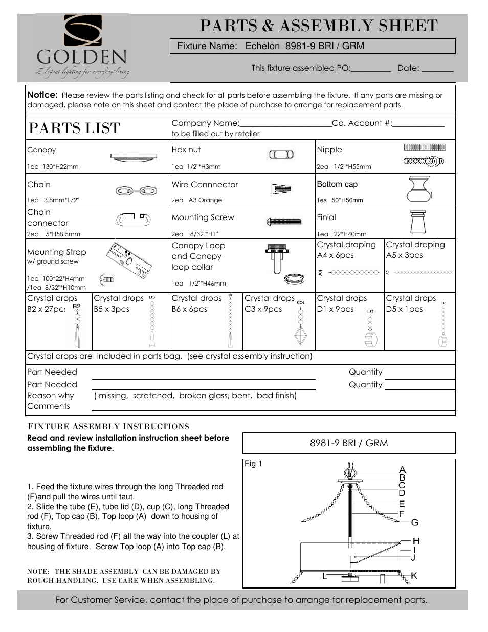 Golden Lighting 8981-9 GRM User Manual | 5 pages