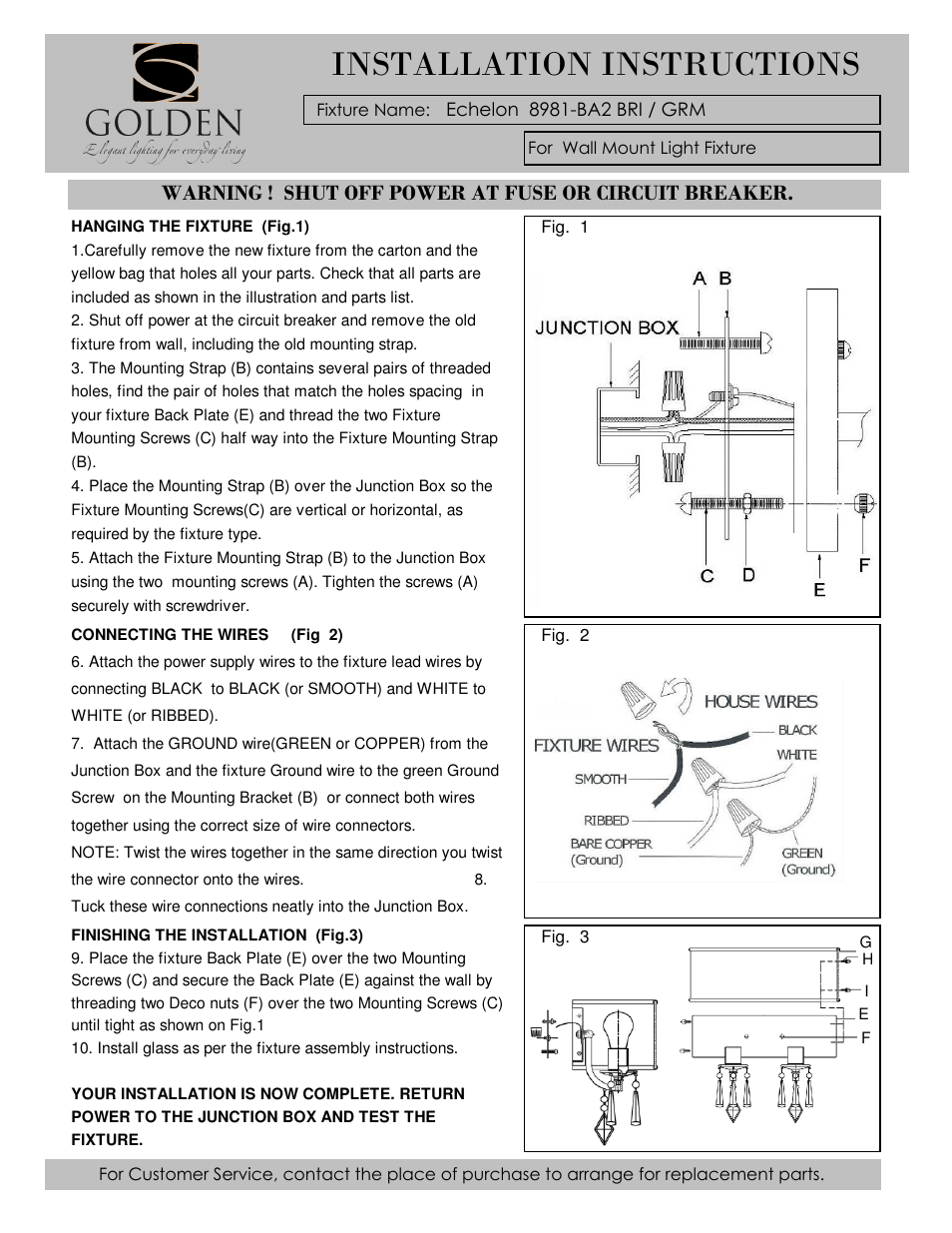 Installation instructions | Golden Lighting 8981-BA2 BRI User Manual | Page 2 / 4