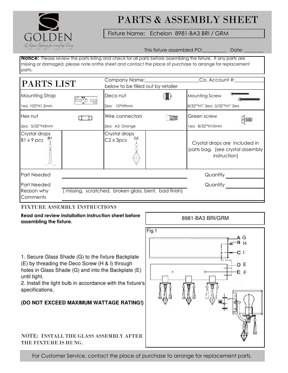 Golden Lighting 8981-BA3 BRI User Manual | 4 pages