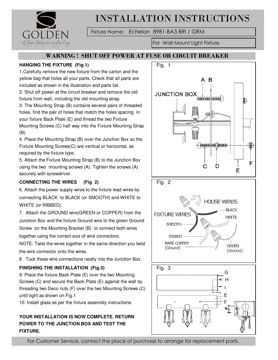 Installation instructions | Golden Lighting 8981-BA3 BRI User Manual | Page 2 / 4