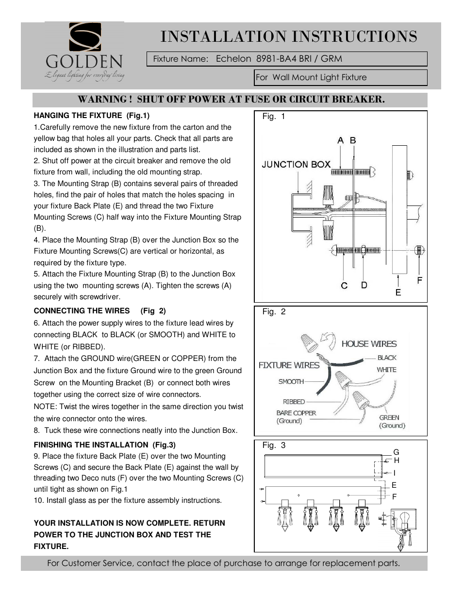Installation instructions | Golden Lighting 8981-BA4 BRI User Manual | Page 2 / 4