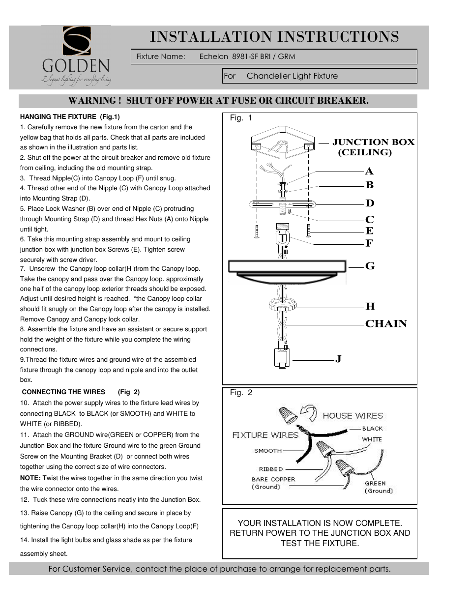 Installation instructions | Golden Lighting 8981-SF GRM User Manual | Page 4 / 6