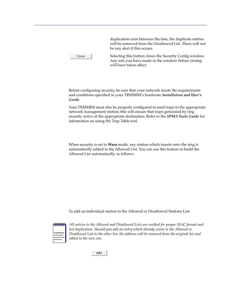 Configuring security, Building the allowed list automatically, Adding new stations to the allowed or disallowed s | Configuring security -7, Security mode activated (as described in | Cabletron Systems SPECTRUM TRMMIM User Manual | Page 109 / 120