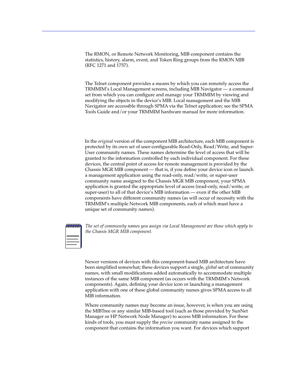 A brief word about mib components and community na | Cabletron Systems SPECTRUM TRMMIM User Manual | Page 115 / 120