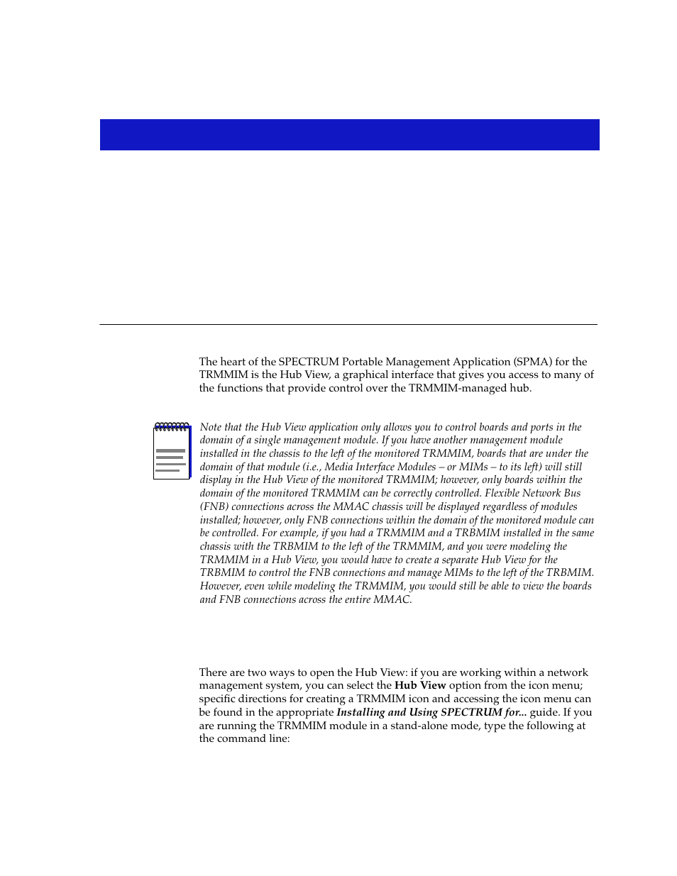 Using the trmmim hub view, Using the hub view, Chapter 2 | Using the hub view -1 | Cabletron Systems SPECTRUM TRMMIM User Manual | Page 17 / 120