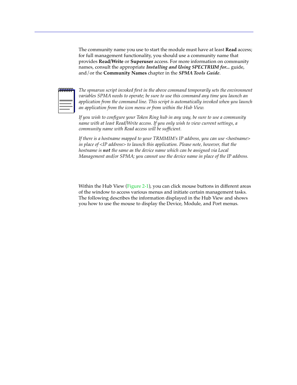 Navigating through the hub view, Navigating through the hub view -2 | Cabletron Systems SPECTRUM TRMMIM User Manual | Page 18 / 120