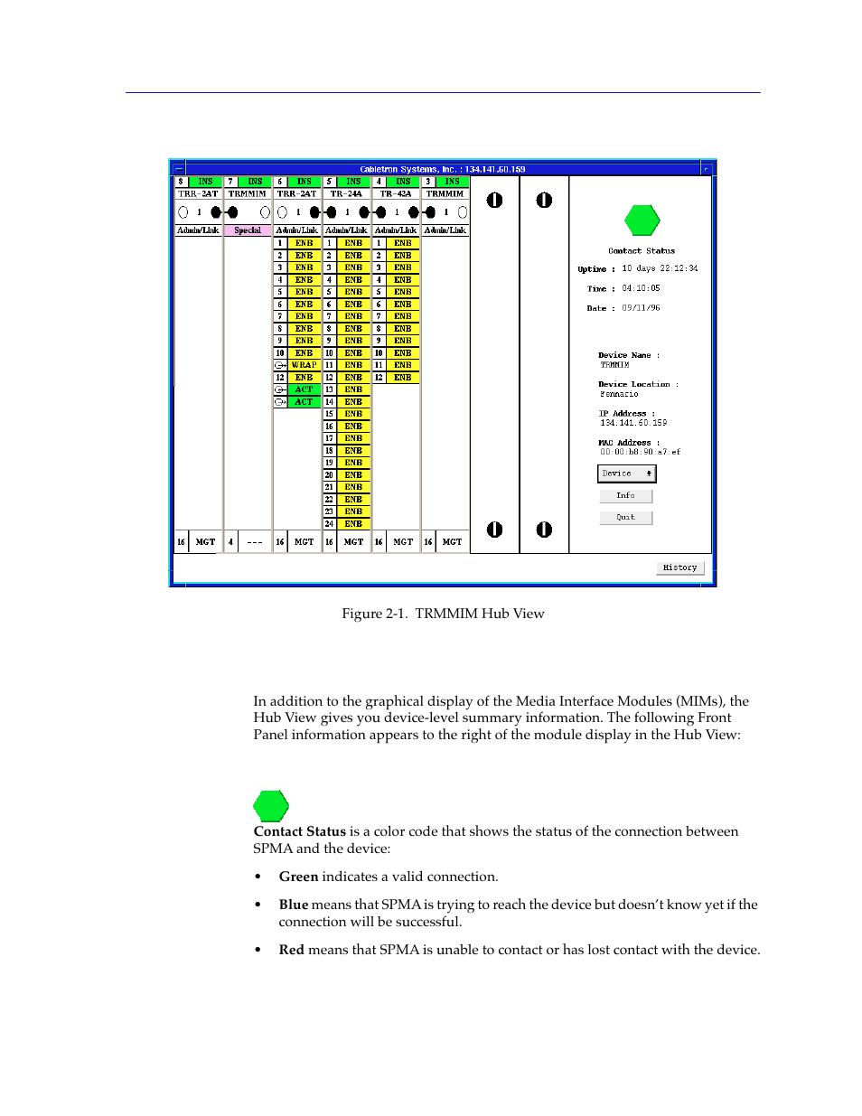 Hub view front panel, Hub view front panel -3 | Cabletron Systems SPECTRUM TRMMIM User Manual | Page 19 / 120